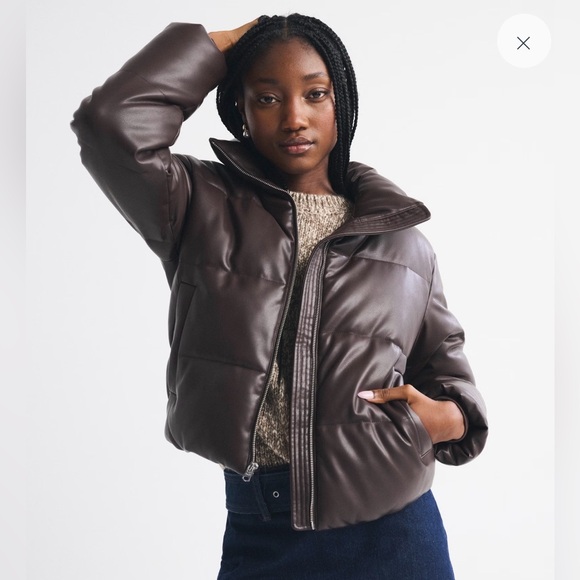 Abercrombie & Fitch Jackets & Blazers - Abercrombie Women's Brown Leather Puffer Jacket